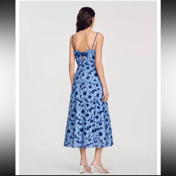 SANDRO Fiby Floral Midi Dress In Blue - Picture 5 of 11